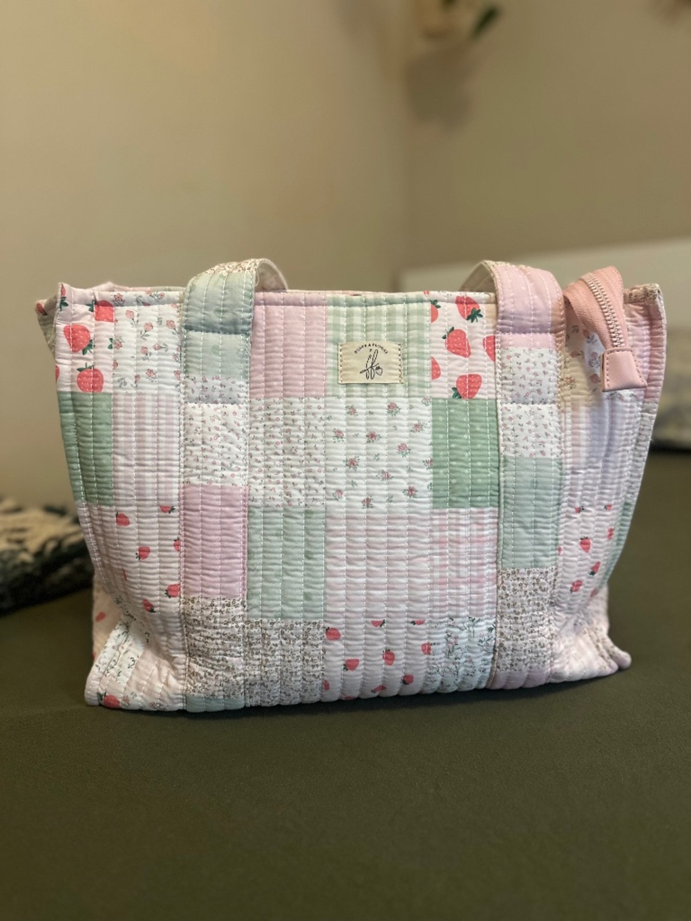 Poppy & Peonies - Strawberry Patchwork Tote